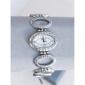 Brighton Miramar Watch Silver Plated Textured Oval Links Abalone Shell Dial 7-8